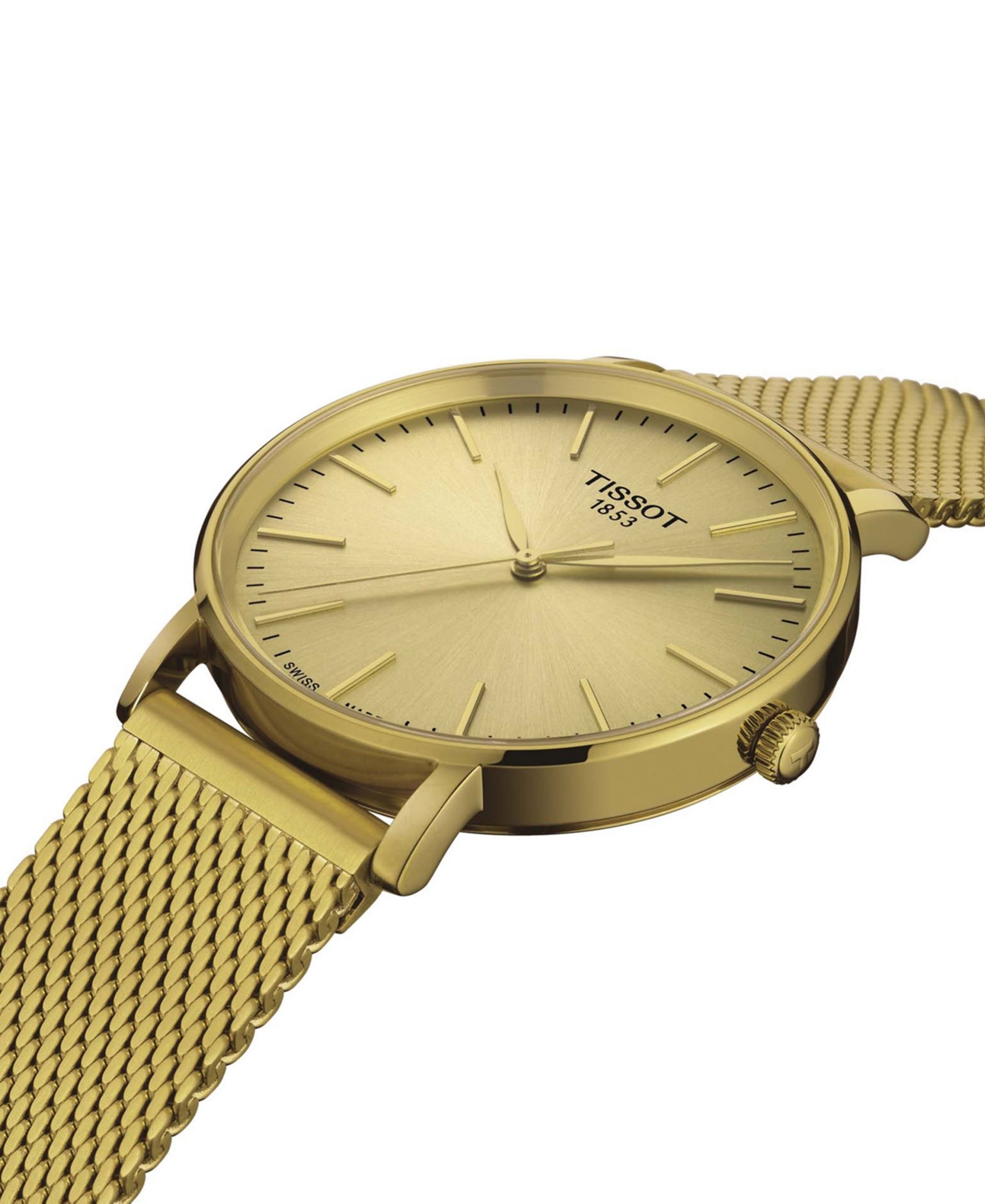 Shop Tissot Men's Swiss Everytime Gold Pvd Stainless Steel Mesh Bracelet Watch 40mm In Yellow Gold