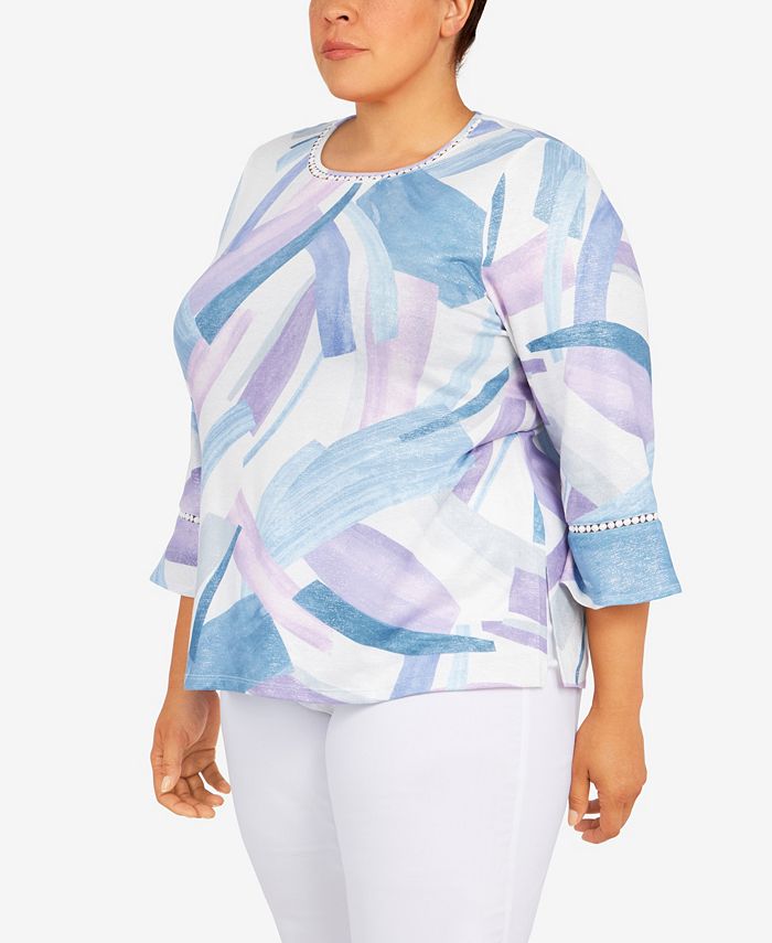 Alfred Dunner Plus Size Victoria Falls Crew Neck Three-Quarter Bell ...