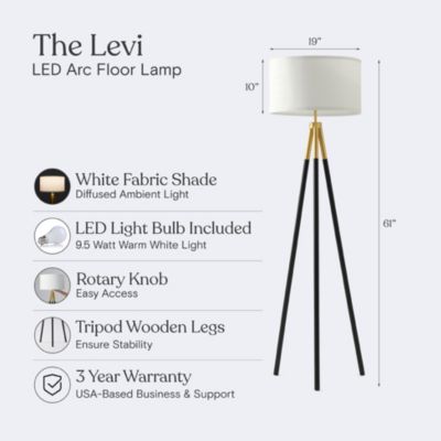 Levi Modern LED Tripod Gold Floor Lamp with Drum Shade (61"), Bulb Included