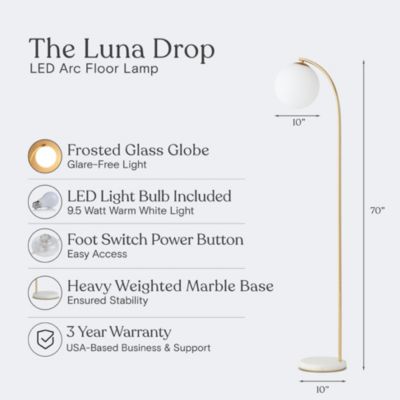 Luna Drop 75" LED Contemporary Floor Lamp with Marble Base Frosted Glass Globe