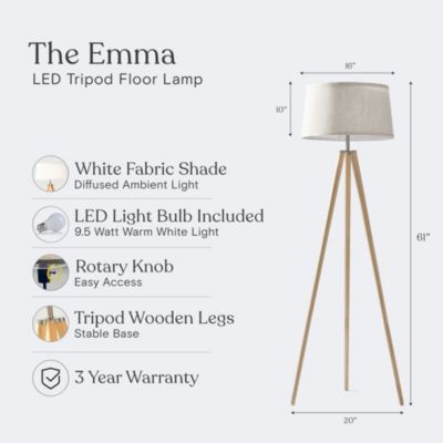 Emma 61" LED Contemporary Tripod Floor Lamp with Wooden Legs