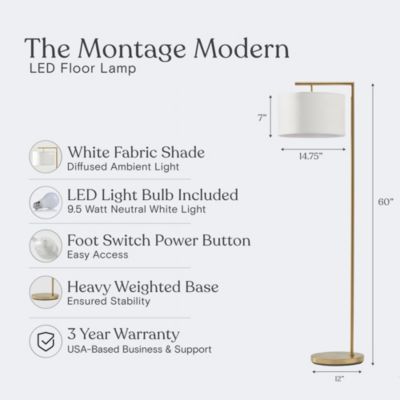 Montage Modern 60" LED Arc Floor Lamp with Fabric Drum Shade