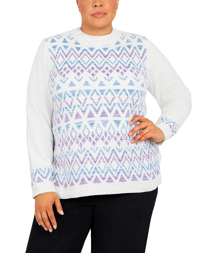 Alfred Dunner Plus Size Victoria Falls Mock Neck Long Sleeve Fair