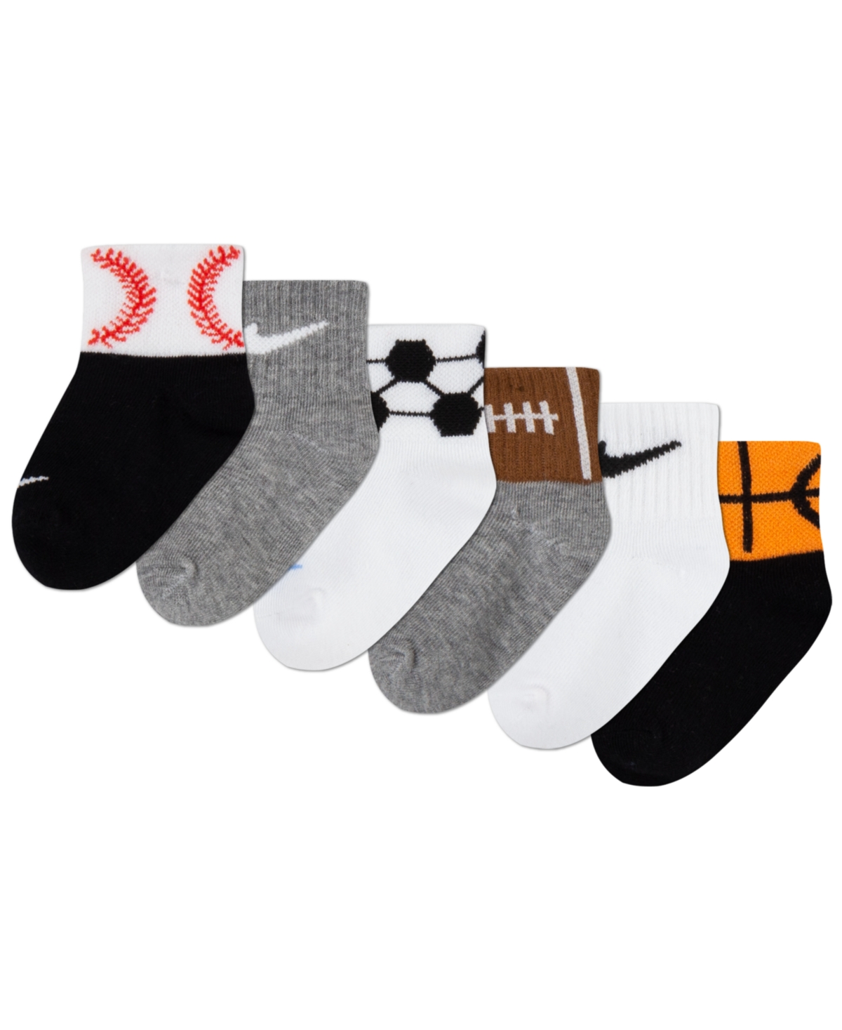 Nike Baby Boys Swoosh Sport Balls Socks, Pack Of 6 In Dark Gray Heather