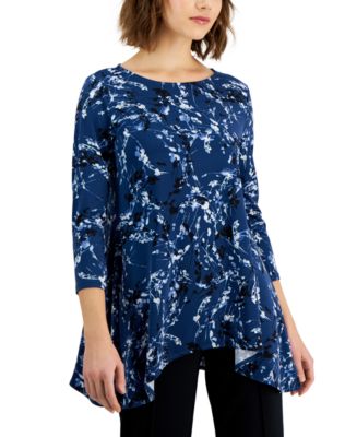 Alfani Printed Asymmetrical Swing Knit Top, Created for Macy's ...