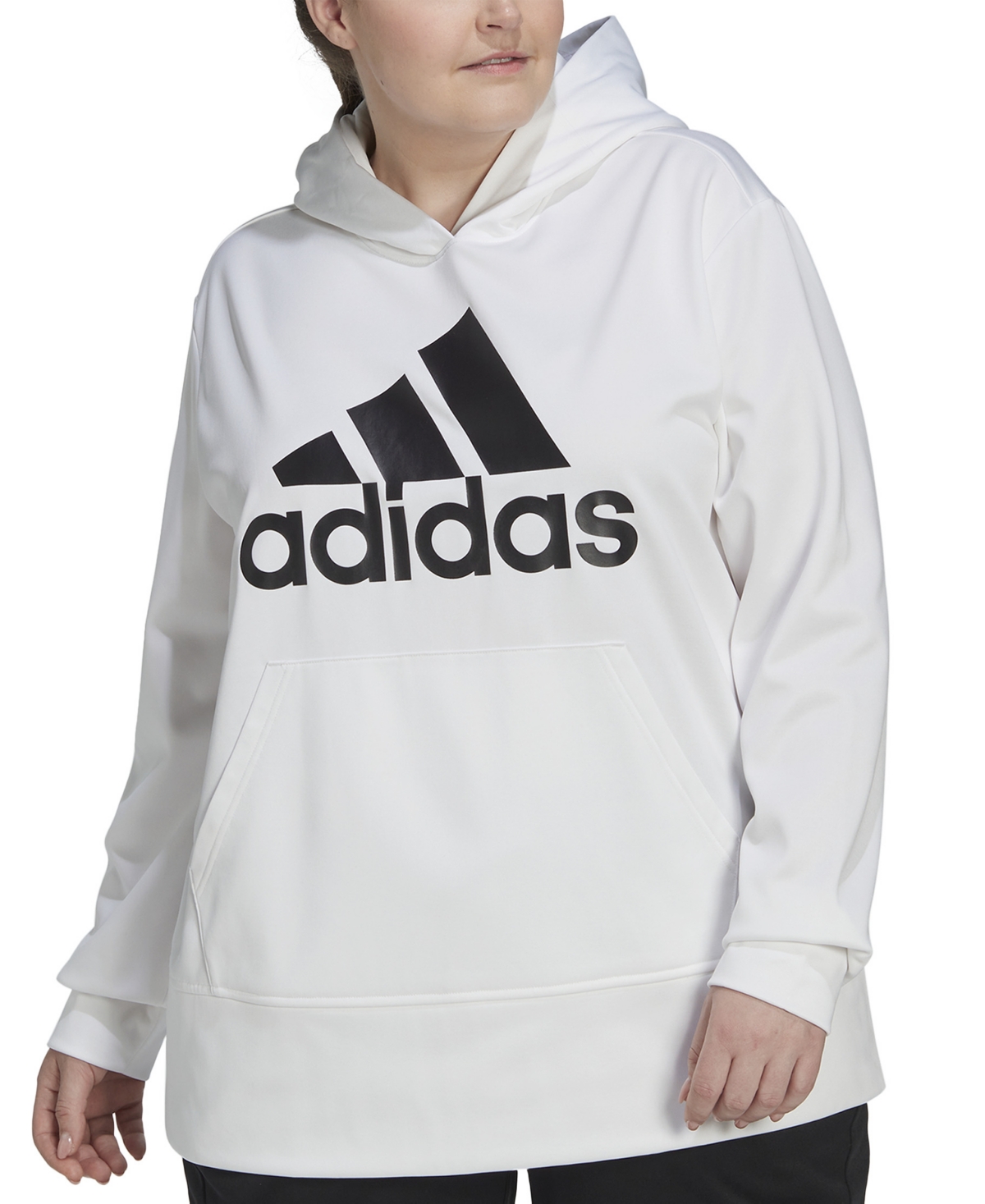 Adidas Adidas Plus Aeroready Big-logo Long-sleeve Hoodie In White/black | ModeSens