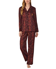 Women's Matte Satin Notched-Collar Pajamas Set