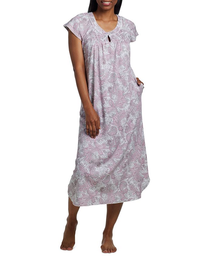 Miss Elaine Short Sleeve Long Knit Printed Gown Macy's