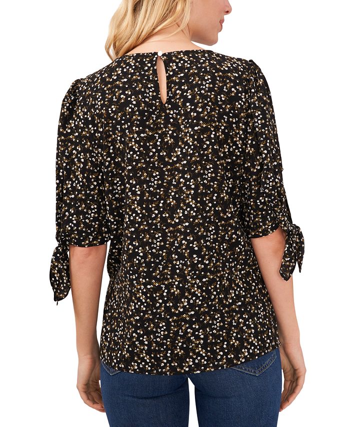 Cece Womens Floral Print Elbow Tie Sleeve Crew Neck Blouse Macys 