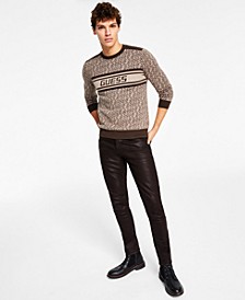 Men's Palmer Allover Logo Print Sweater & Slim Tapered-Fit Coated Jeans