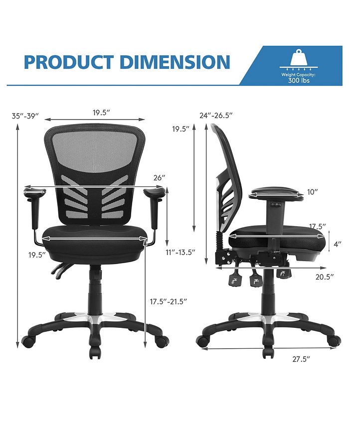 Costway Mesh Office Chair 3Paddle Computer Desk Chair Adjustable Seat