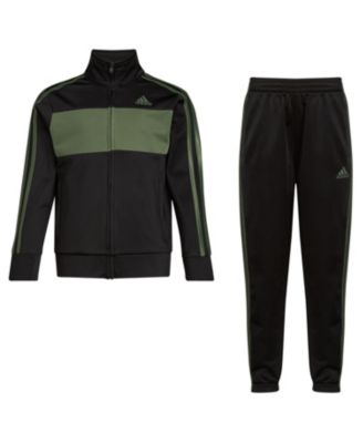 Adidas Originals Boys Long Sleeve Essential Tricot Track Jacket Logo Detail Joggers In Black With Green