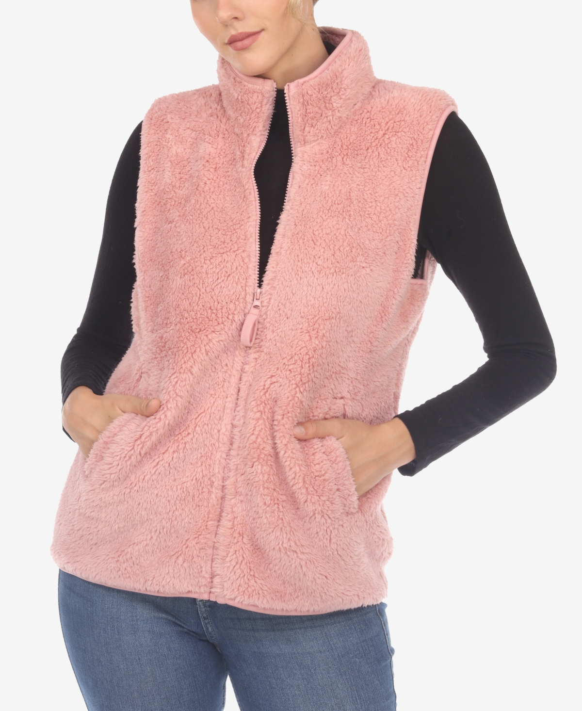 Shop White Mark Women's Zip Up Sherpa Vest In Pink