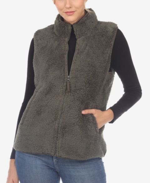 Женский жилет White Mark Zip Up Sherpa Vest, цвет: Армейский зелёный