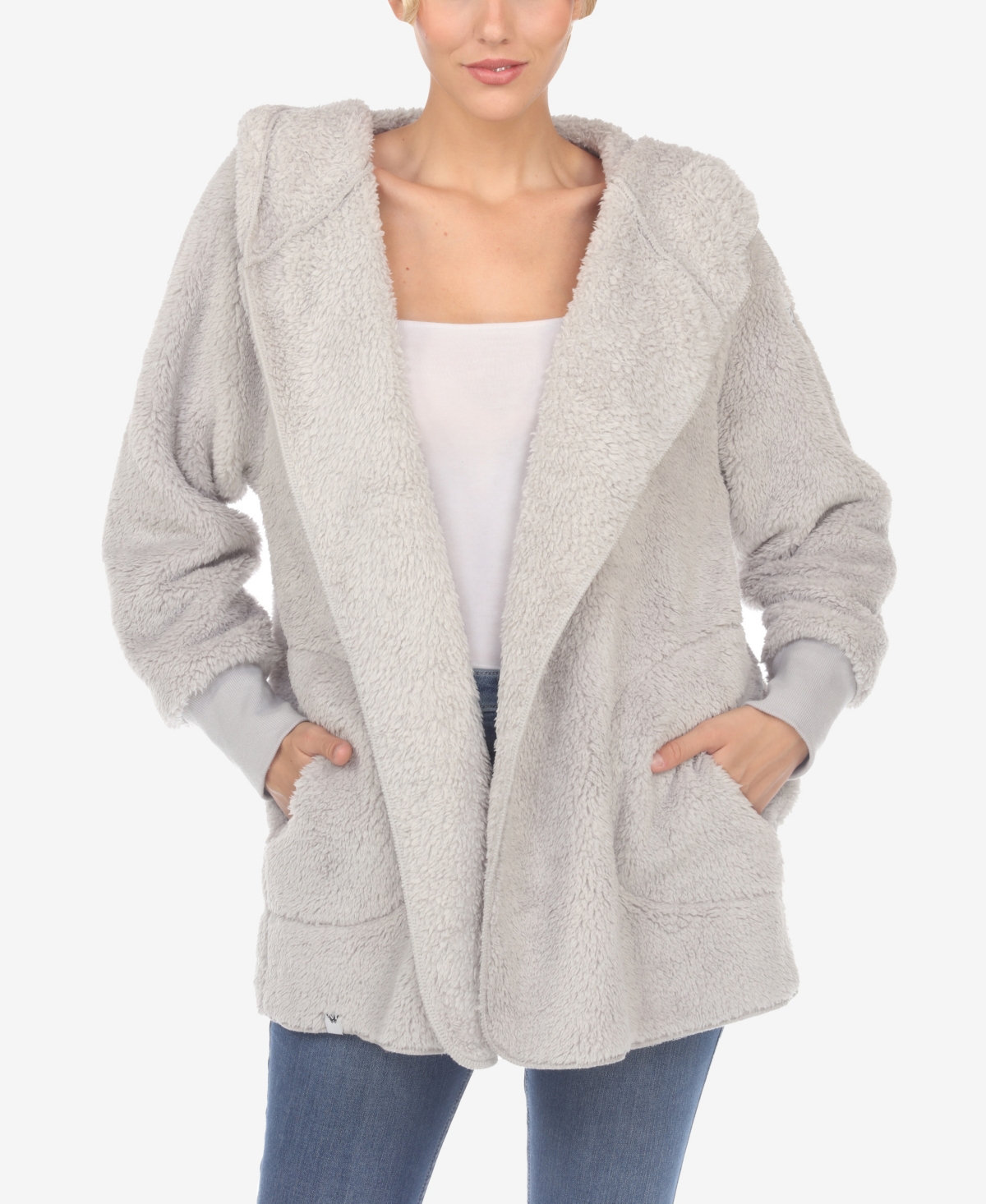 White Mark Women's Plush Hooded with Pockets Jacket