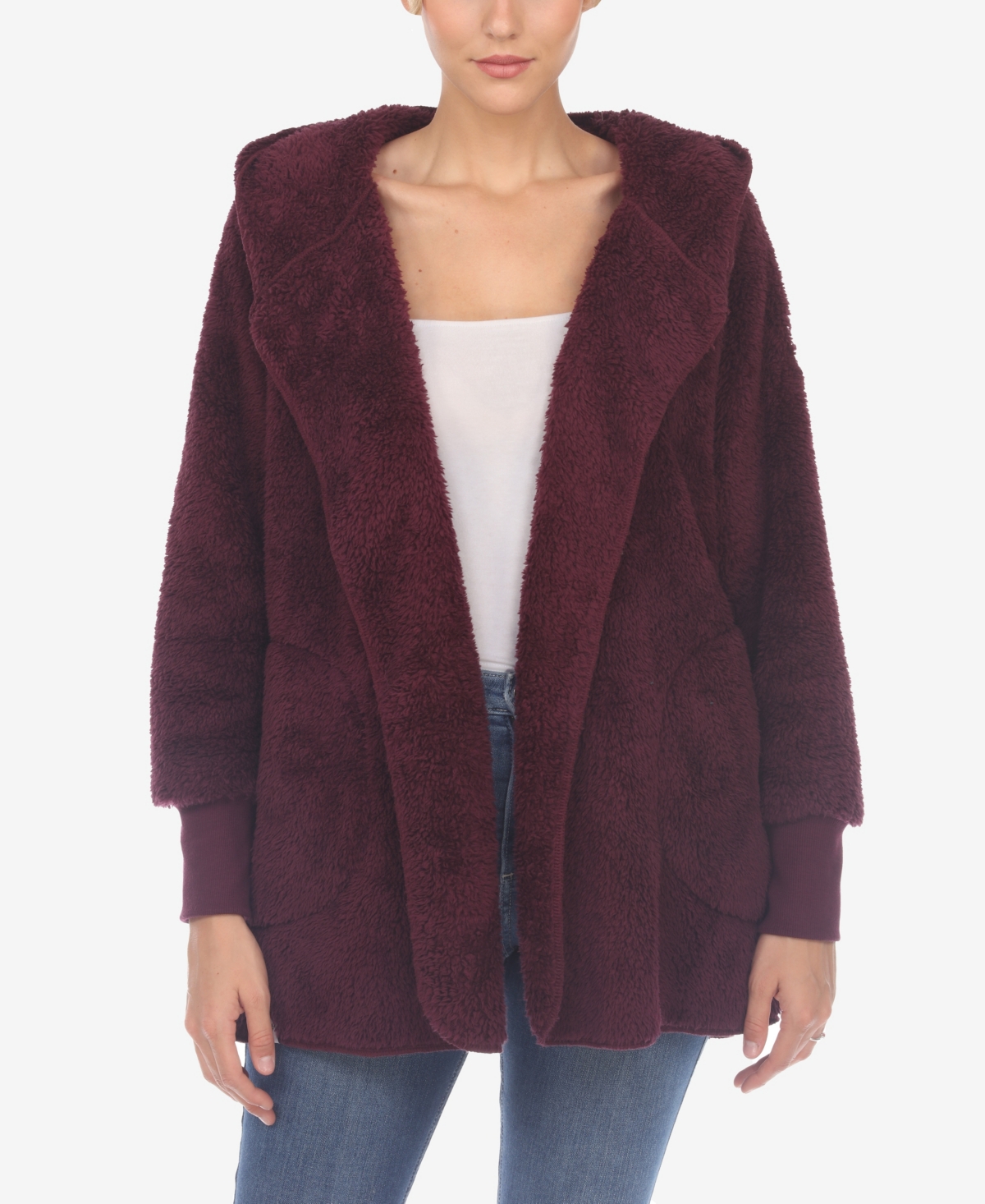 Women's Plush Hooded with Pockets Jacket - Camel