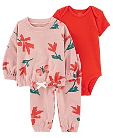 Baby Girls Floral Cardigan, Bodysuit and Pants, 3 Piece Set