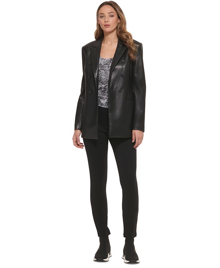 DKNY Women's FauxLeather DoubleBreasted Blazer Macy's