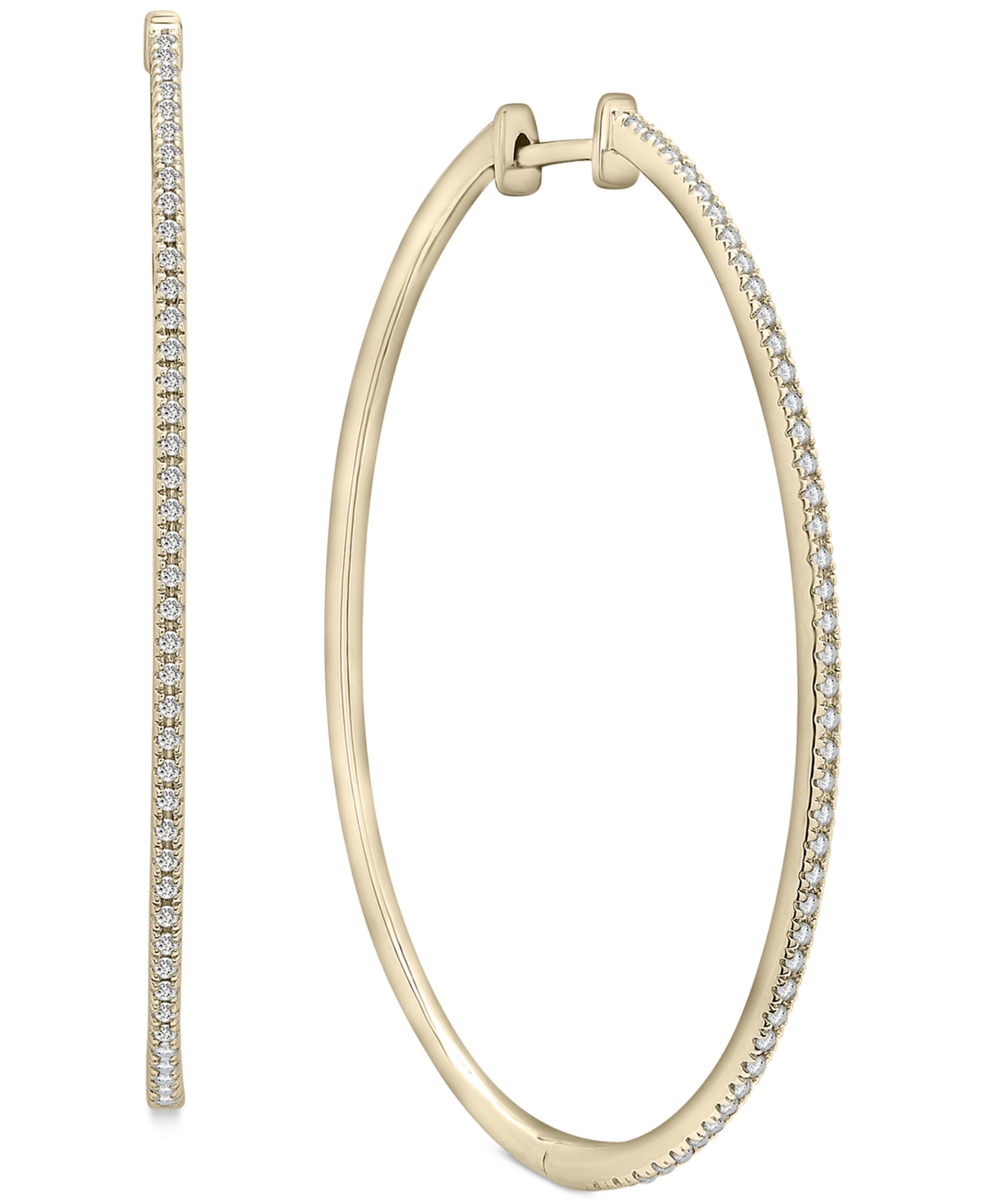 Diamond Medium Hoop Earrings (1/4 ct. t.w.) in 14k Gold-Plated Sterling Silver, 1.5", Created for Macy's - K Yellow Gold Over Sterling Silver
