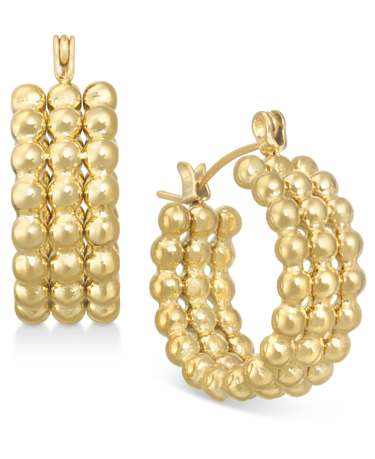 14k Gold-Plated Medium Triple-Row Beaded Hoop Earrings - Gold