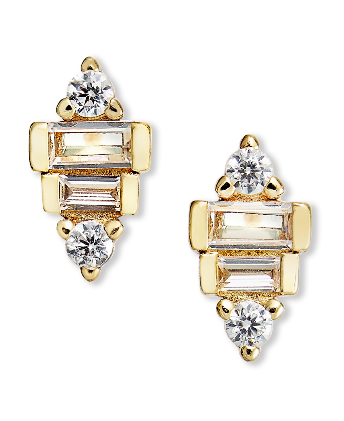 18k Gold-Plated Sterling Silver Cubic Zirconia Geometric Stud Earrings - Gold