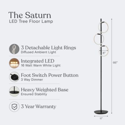 Saturn 66" LED Tree Floor Lamp with 3 Removeable Light Rings