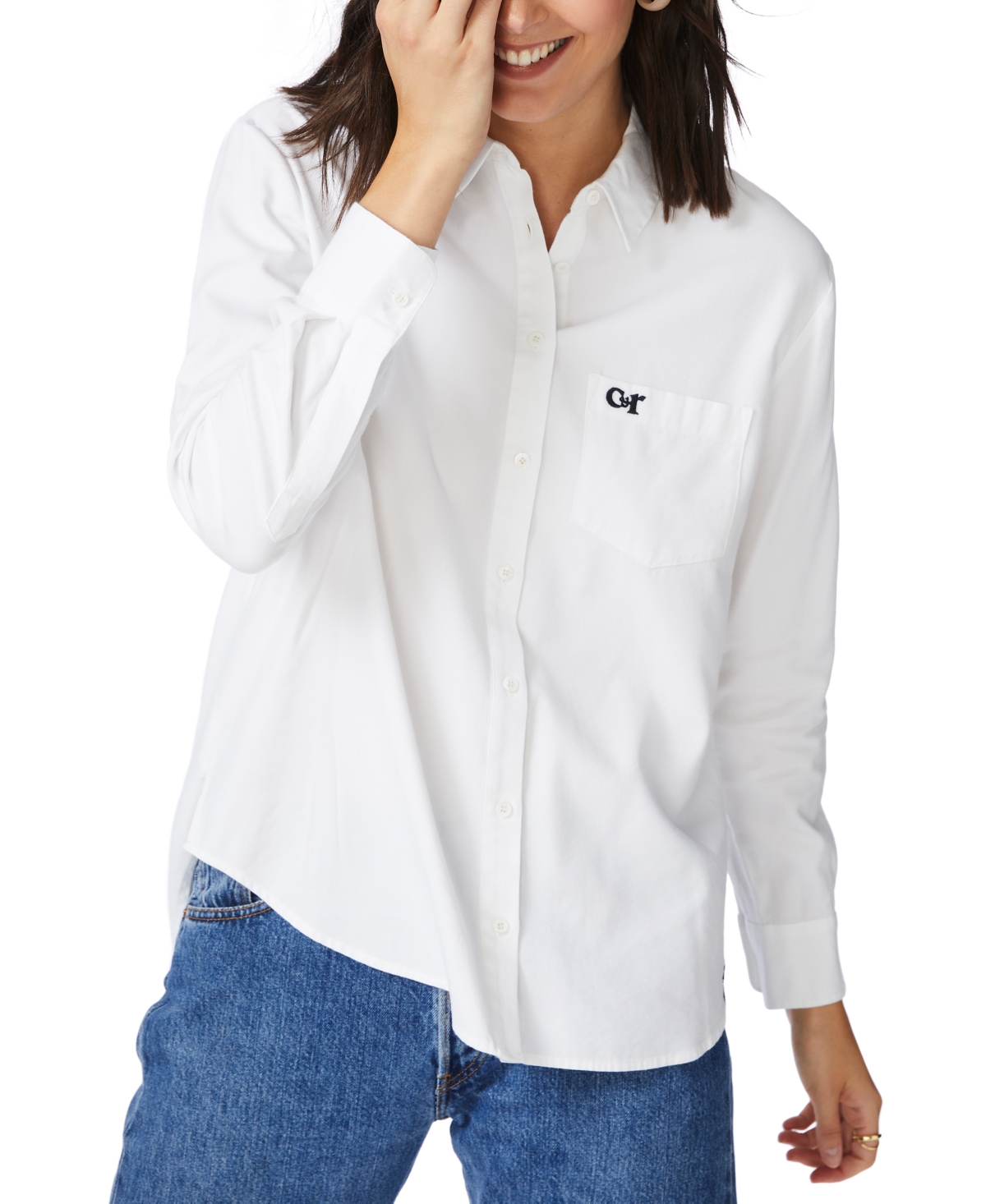 Women's Embroidered Pocket Cotton Shirt - Ultra White