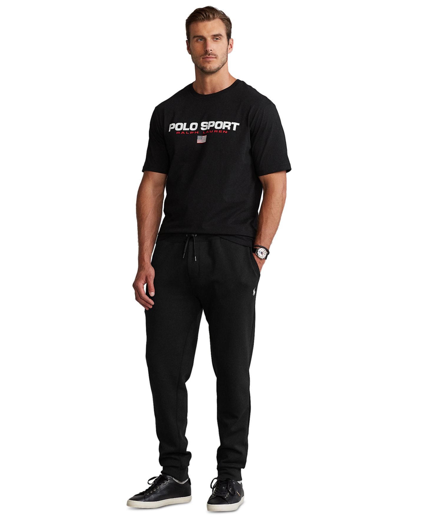 Мужские брюки Polo Ralph Lauren Big & Tall Double-Knit Jogger, цвет: Чёрный — фото 9