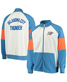 Men's Blue, White Oklahoma City Thunder Warm Up Colorblock Raglan Full-Zip Track Jacket
