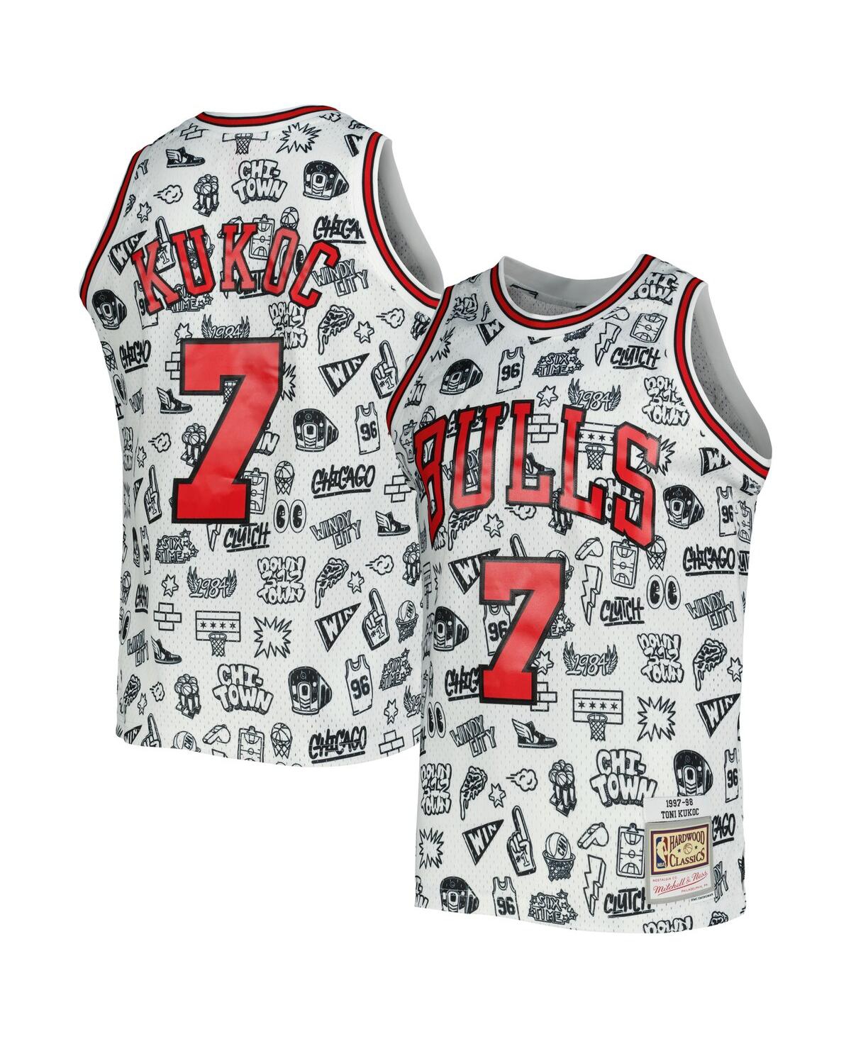 Men's Mitchell & Ness Toni KukocChicago Bulls 1997-98 Hardwood Classics Doodle Swingman Jersey - White