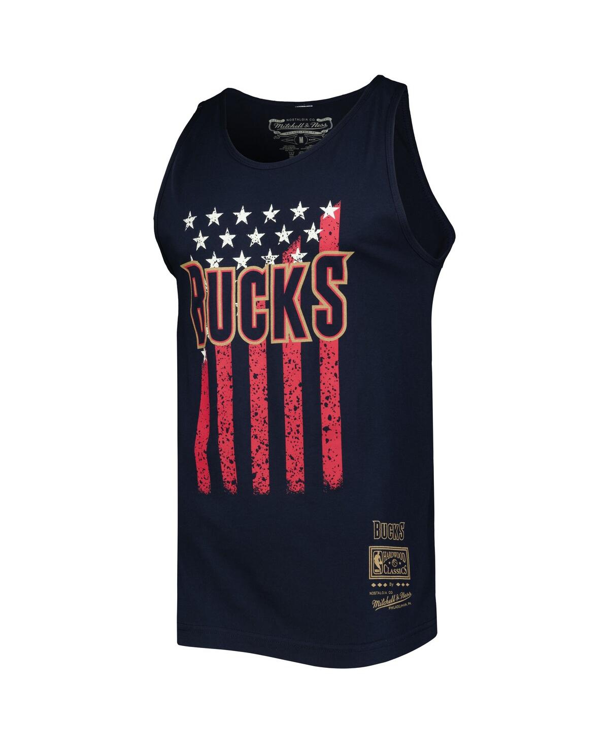 Shop Mitchell & Ness Men's  Navy Milwaukee Bucks Hardwood Classics Americana Stars And Stripes Tank Top
