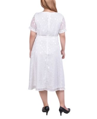 Plus Size Short Sleeve Belted Swiss Dot Dress