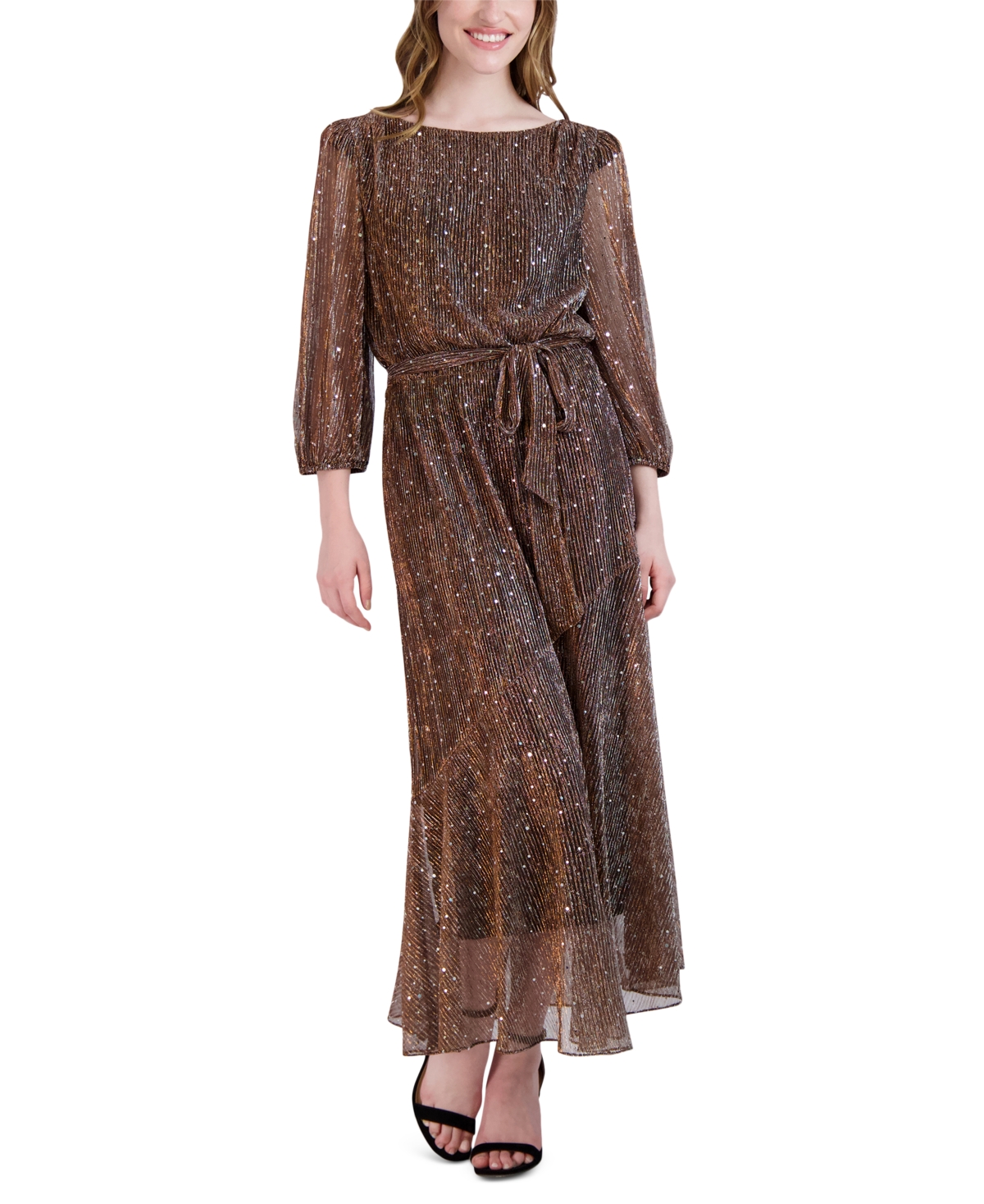 Donna Ricco Women's Sequined Plisse Fit & Flare Dress In Copper