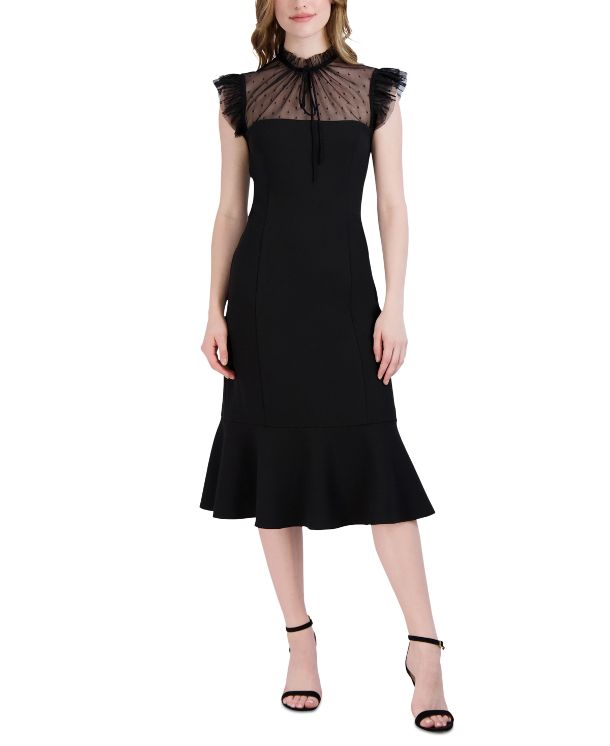 julia jordan Women's Mesh-Yoke Ruffled-Hem Dress