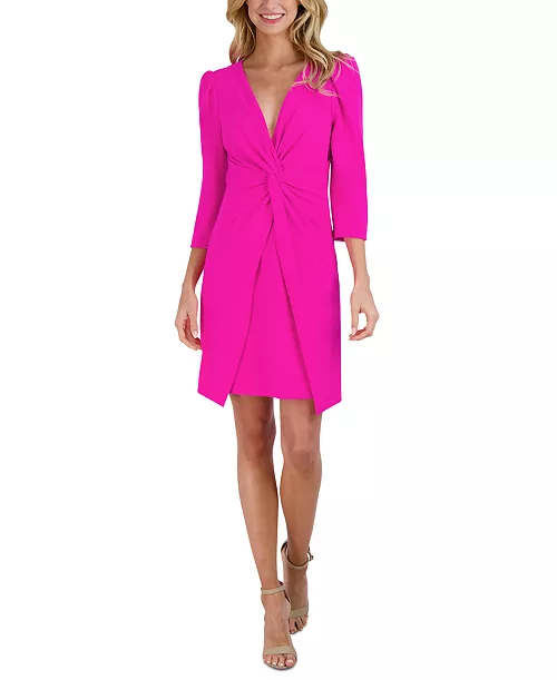 women's puffed-shoulder twist-front dress
