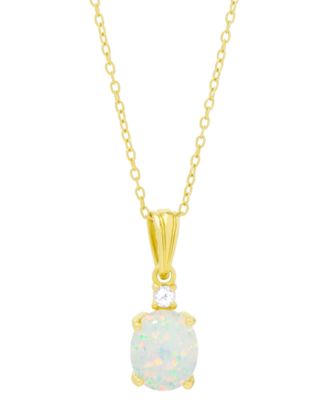 Macy's - Lab-grown Opal (1-1/2 ct. t.w.) & White Topaz (1/20 ct. t.w.) 18" Pendant Necklace in 14k Gold-Plated Sterling Silver
