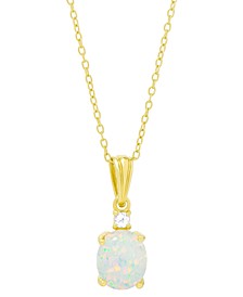 Lab-Created Opal (1-1/2 ct. t.w.) & White Topaz (1/20 ct. t.w.) 18" Pendant Necklace in 14k Gold-Plated Sterling Silver