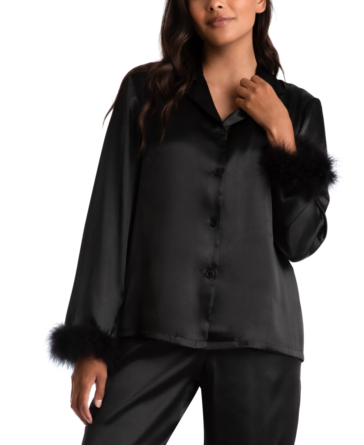 Linea Donatella Women's Marabou Feather Satin Pajama Set
