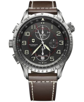 Victorinox - Men's Automatic Chronograph Airboss Mach 9 Brown Leather Strap Watch 45mm