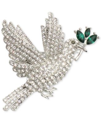 Charter Club - Silver-Tone Mixed Crystal Dove with Olive Branch Pin
