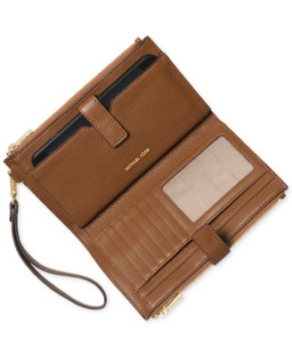 Adele Double-Zip Pebble Leather Phone Wristlet