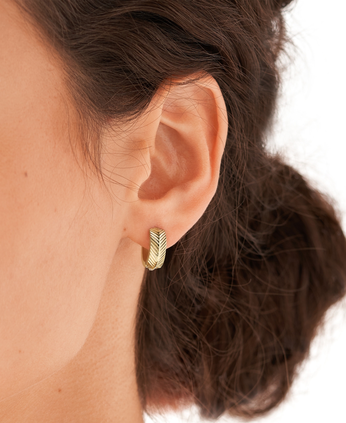 Fossil Sadie Linear Texture Gold-tone Stainless Steel Huggie Hoop Earrings - Gold-Tone