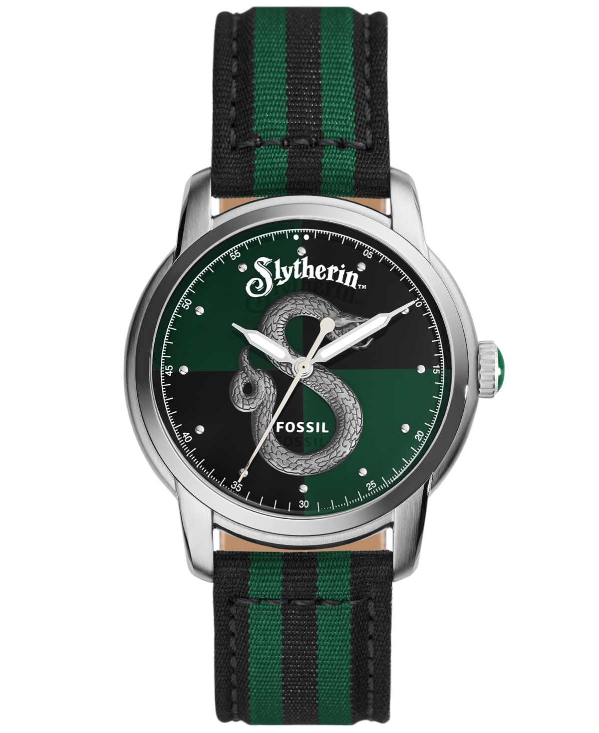 Shop Fossil Unisex Limited Edition Harry Potter Slytherin Black Green Nylon Strap Watch, 40mm