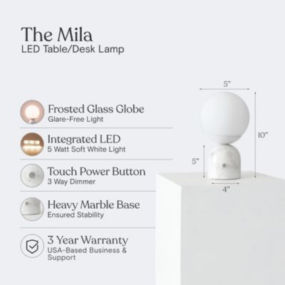 Mila 10" Dimmable LED Table Lamp with Marble Base