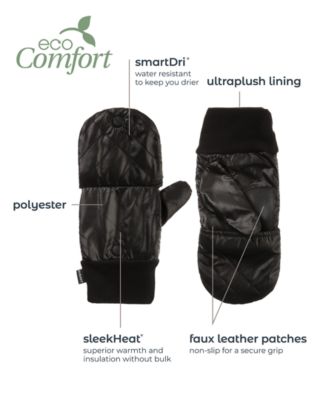 Isotoner Signature Insulated Water Repellent Quilted Flip Mittens