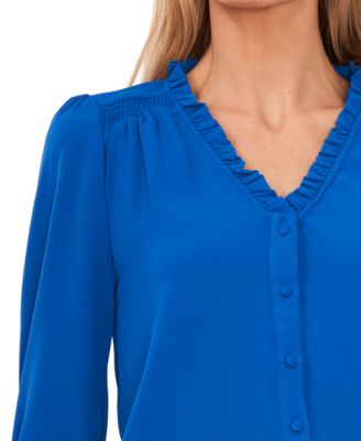 Women's Ruffled Button-Front 3/4-Sleeve Blouse