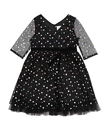 Toddler Girls Foil Mesh Illusion Sleeve Dress
