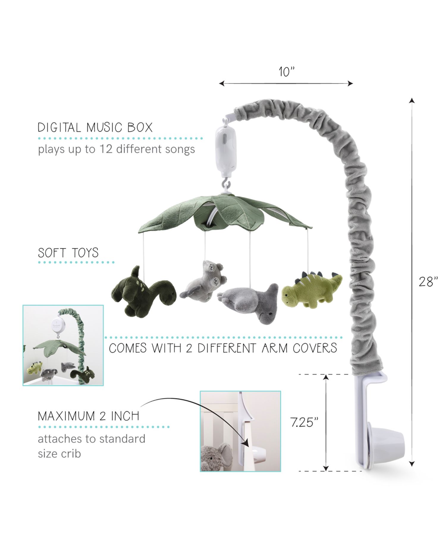 Baby Crib Mobile for Boys or Girls, Dinosaur, Musical