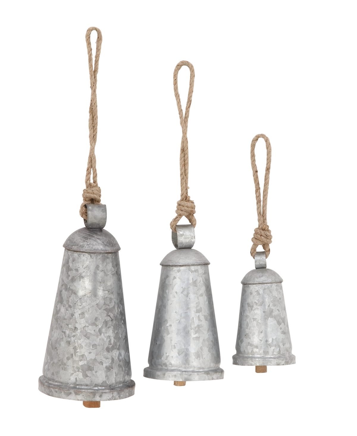 Rosemary Lane Black Metal Bohemian Decorative Cow Bell With Jute Hanging Rope Set 3 Pieces In Gray