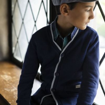 Boys Organic Tipped Cardigan with Elbow Patches